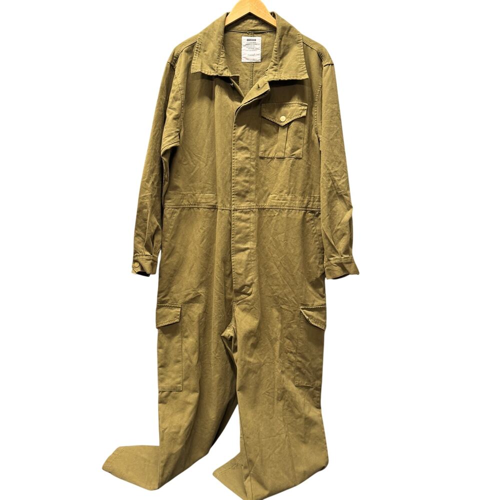 Fuzao Coveralls Mens Large Olive Green Long Sleeve Button Up Utility Cargo